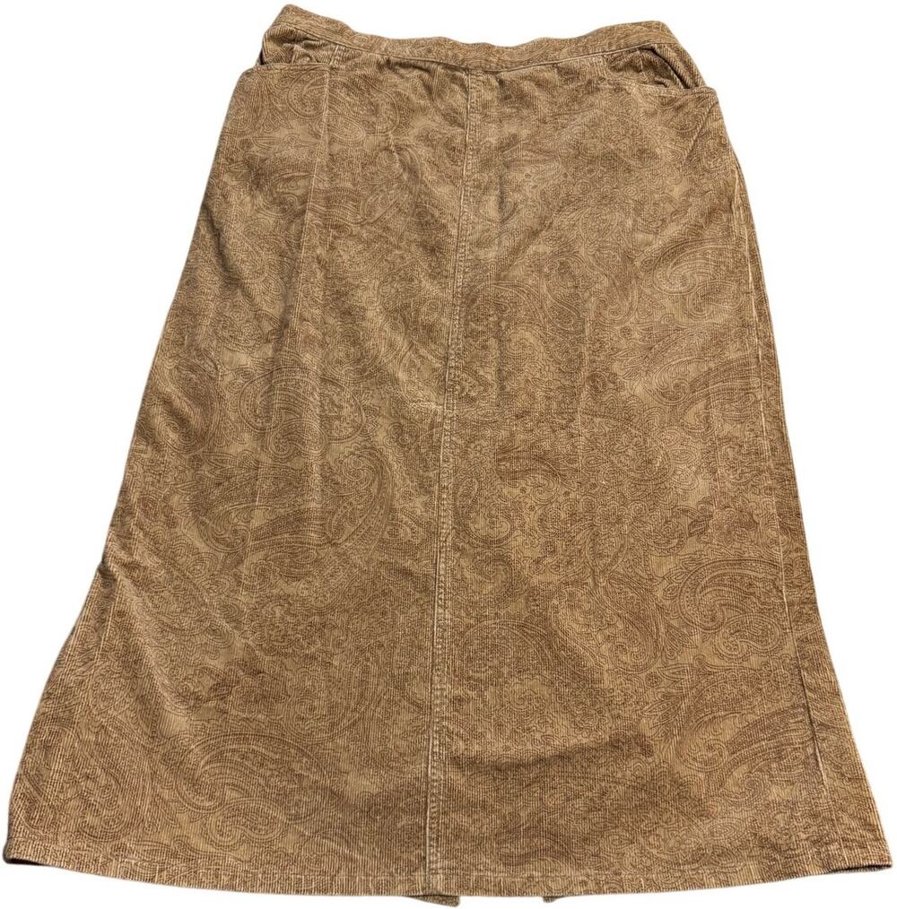 VTG Taillissime Skirt Corduroy Paisley Knee Length Western Sz Large Tan Stretch